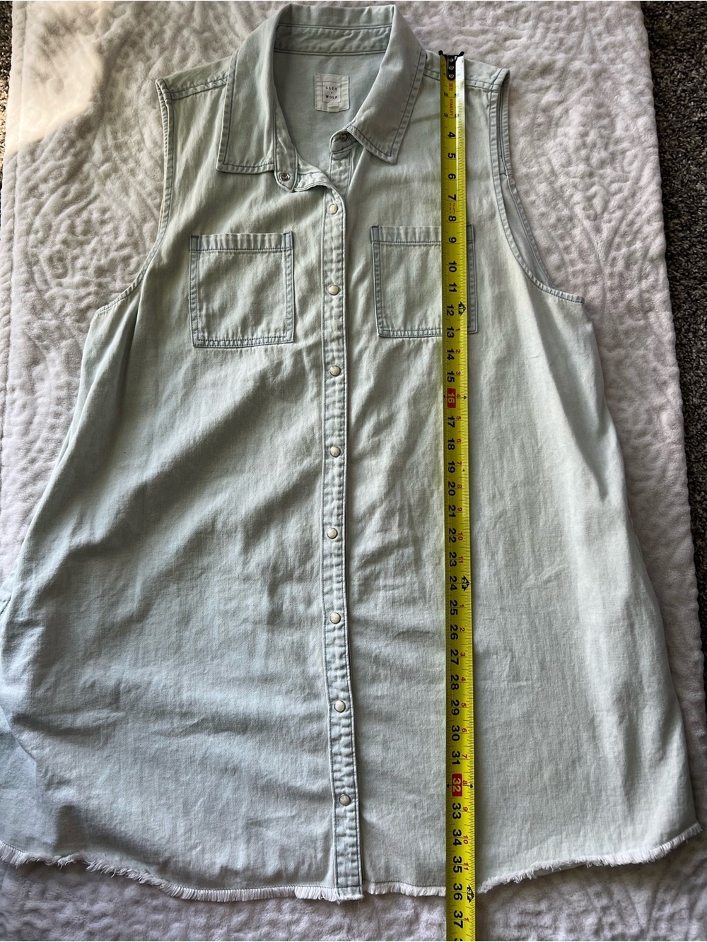 Cleo + Wolf Women’s Light Wash Denim Shirt Dress XXL Sleeveless Snap Front - Picture 7 of 11